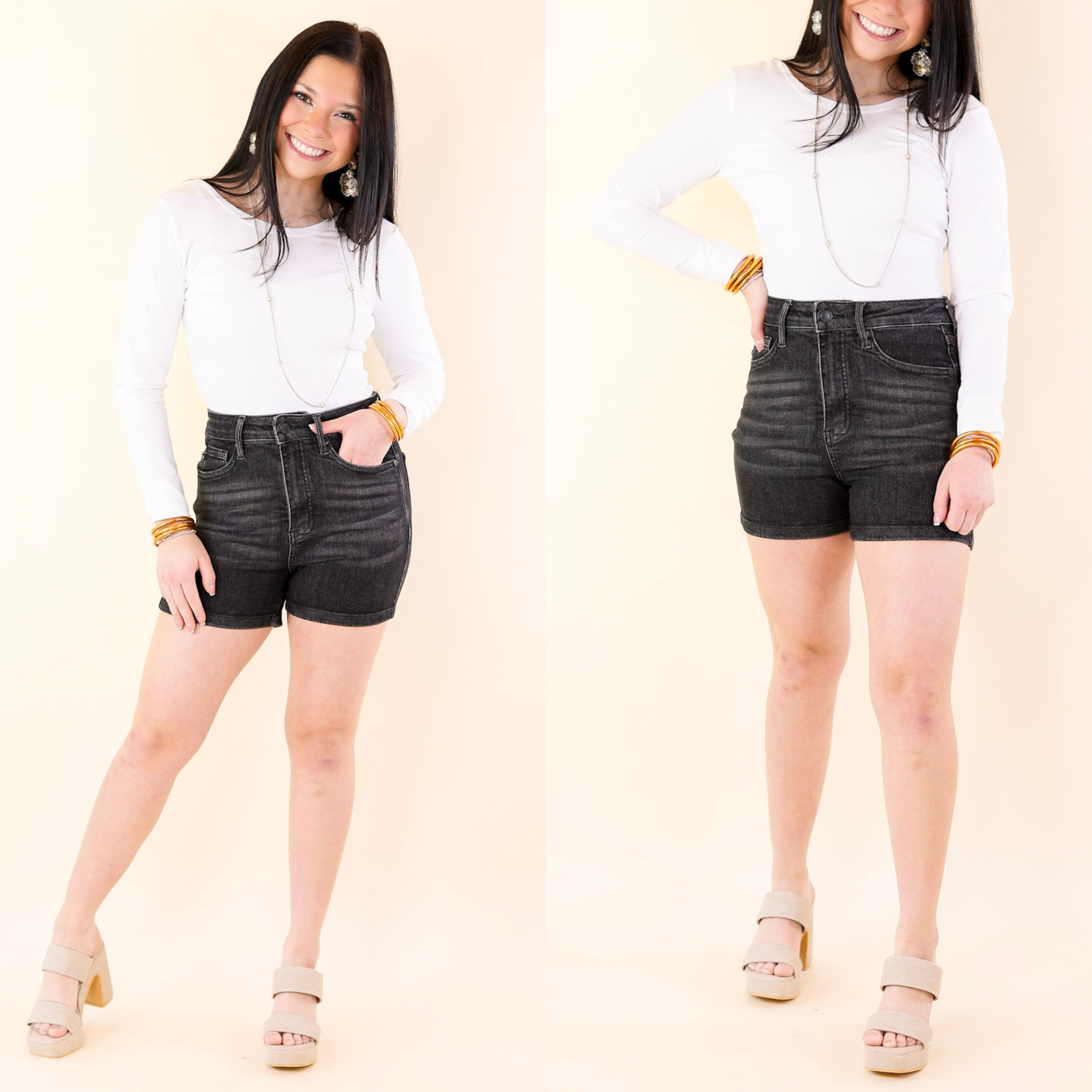 Judy Blue | Midnight Breeze Tummy Control Shorts in Black Wash - Giddy Up Glamour Boutique