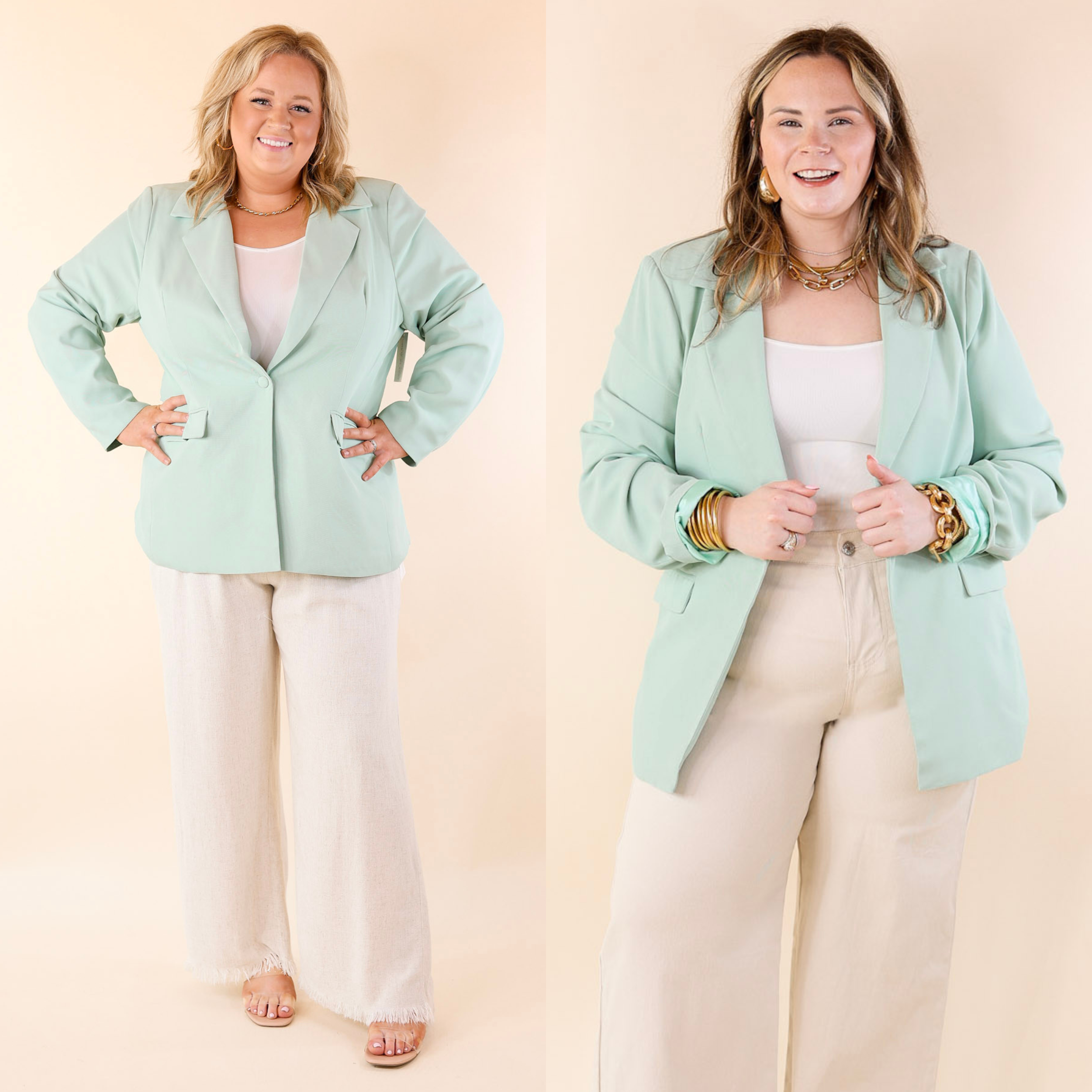 Winning Awards Long Sleeve Blazer in Mint Green - Giddy Up Glamour Boutique