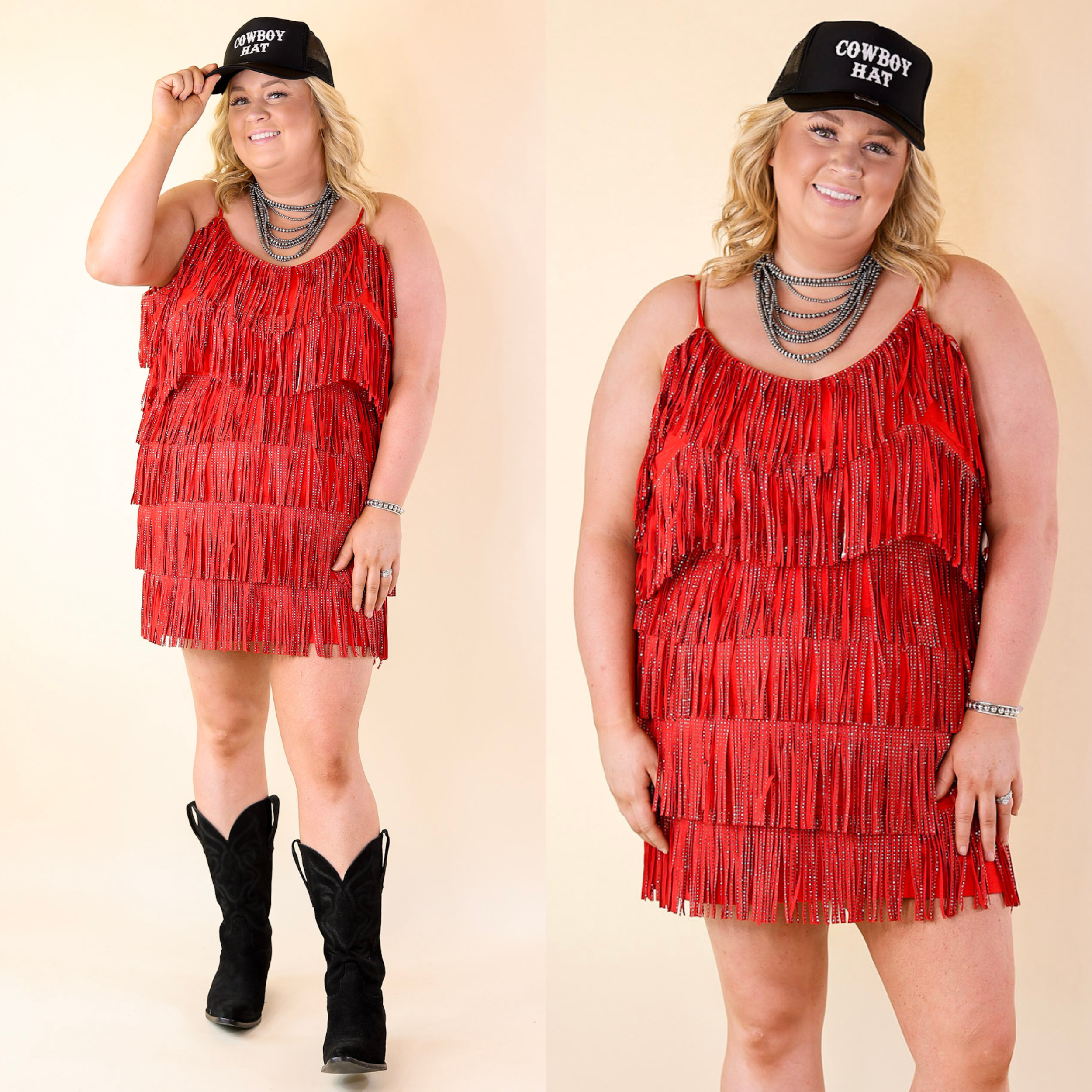 Cowboy Killer Crystal Fringe Dress in Red - Giddy Up Glamour Boutique