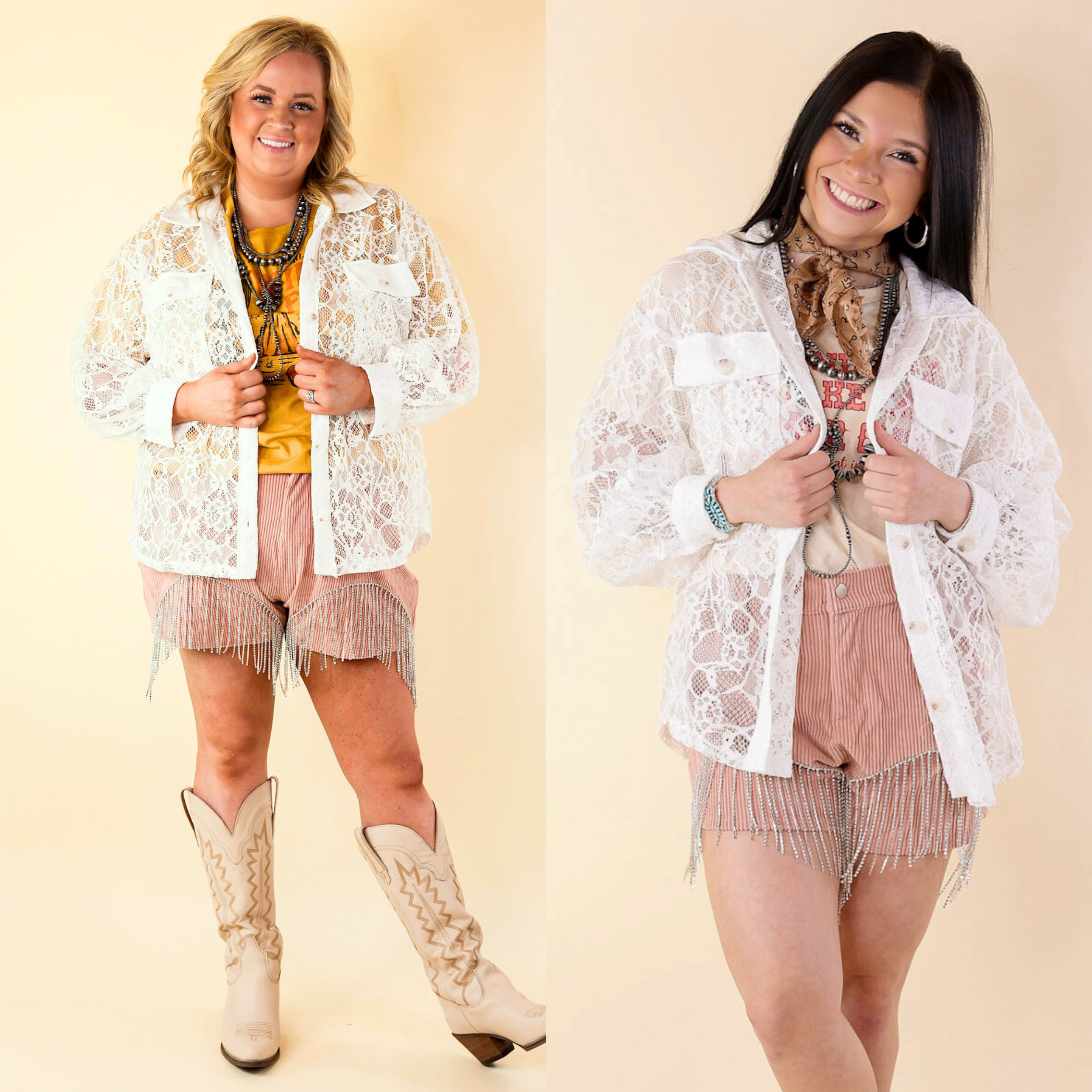Sheer Chic Collared Button Up Lace Top in White - Giddy Up Glamour Boutique