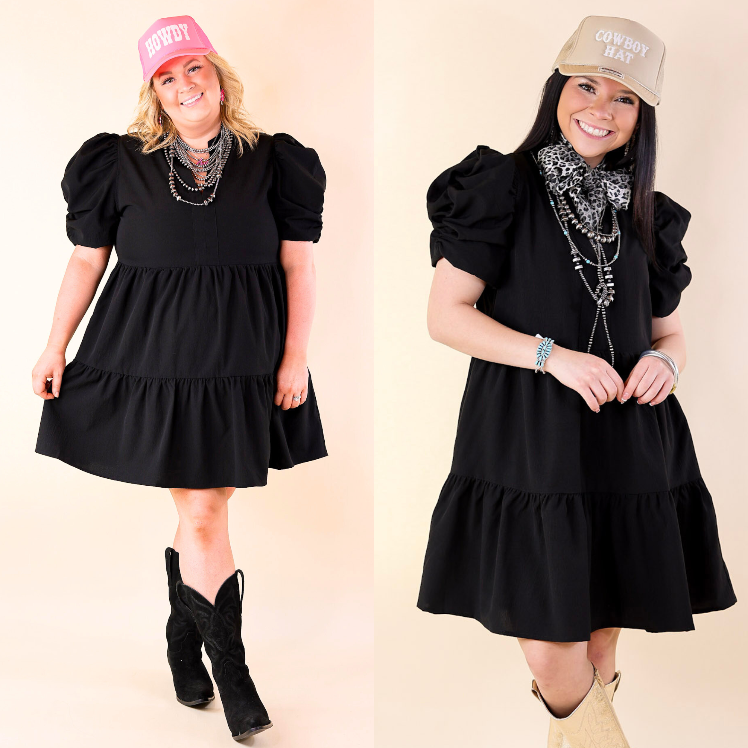 Call Me Chic Balloon Sleeve Short Dress in Black - Giddy Up Glamour Boutique