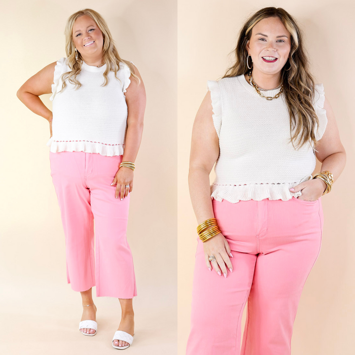 Breezy Baby Cropped Sweater with Ruffle Cap Sleeves in Ivory - Giddy Up Glamour Boutique