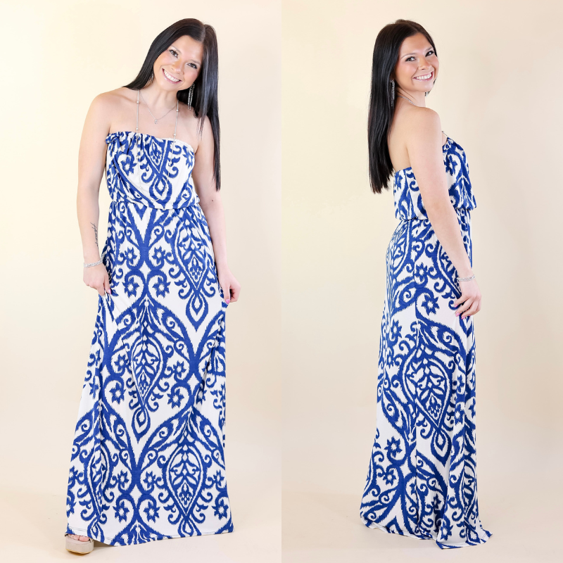 Good Times Swirl Maxi Dress in Blue and Ivory - Giddy Up Glamour Boutique
