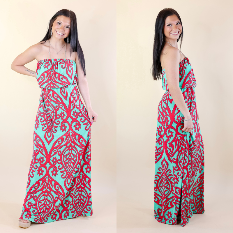 Good Times Swirl Maxi Dress in Jade and Hot Pink