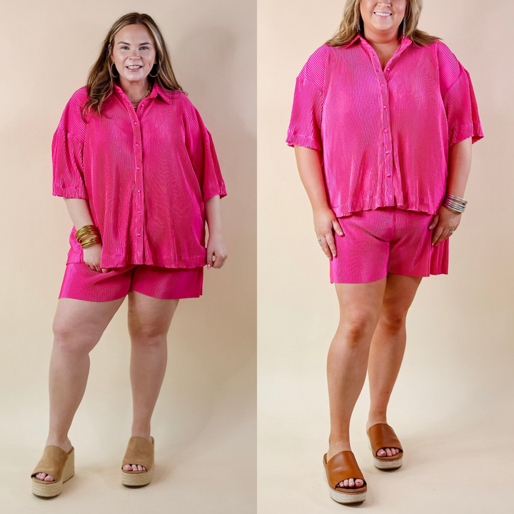 Make Me Dance Plissé Ribbed Shorts in Pink - Giddy Up Glamour Boutique