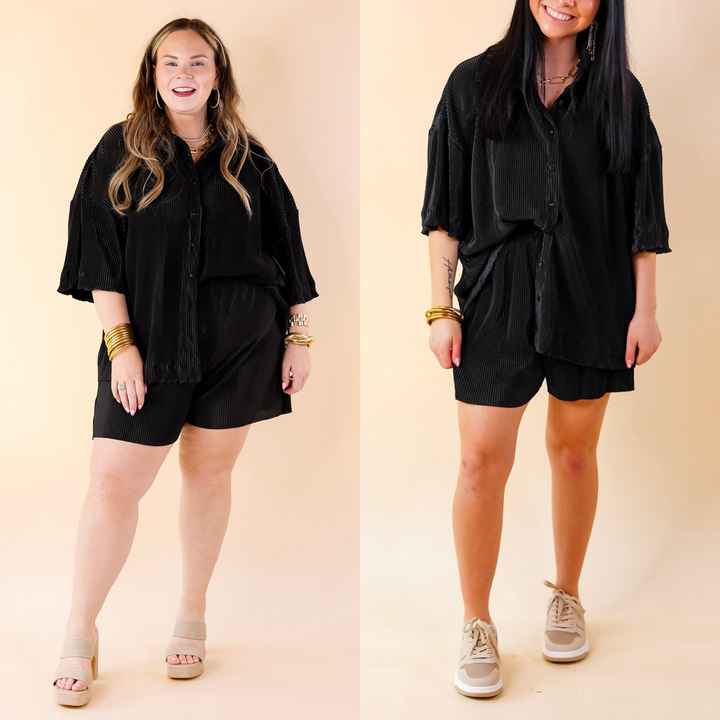 Make Me Dance Plissé Ribbed Shorts in Black - Giddy Up Glamour Boutique