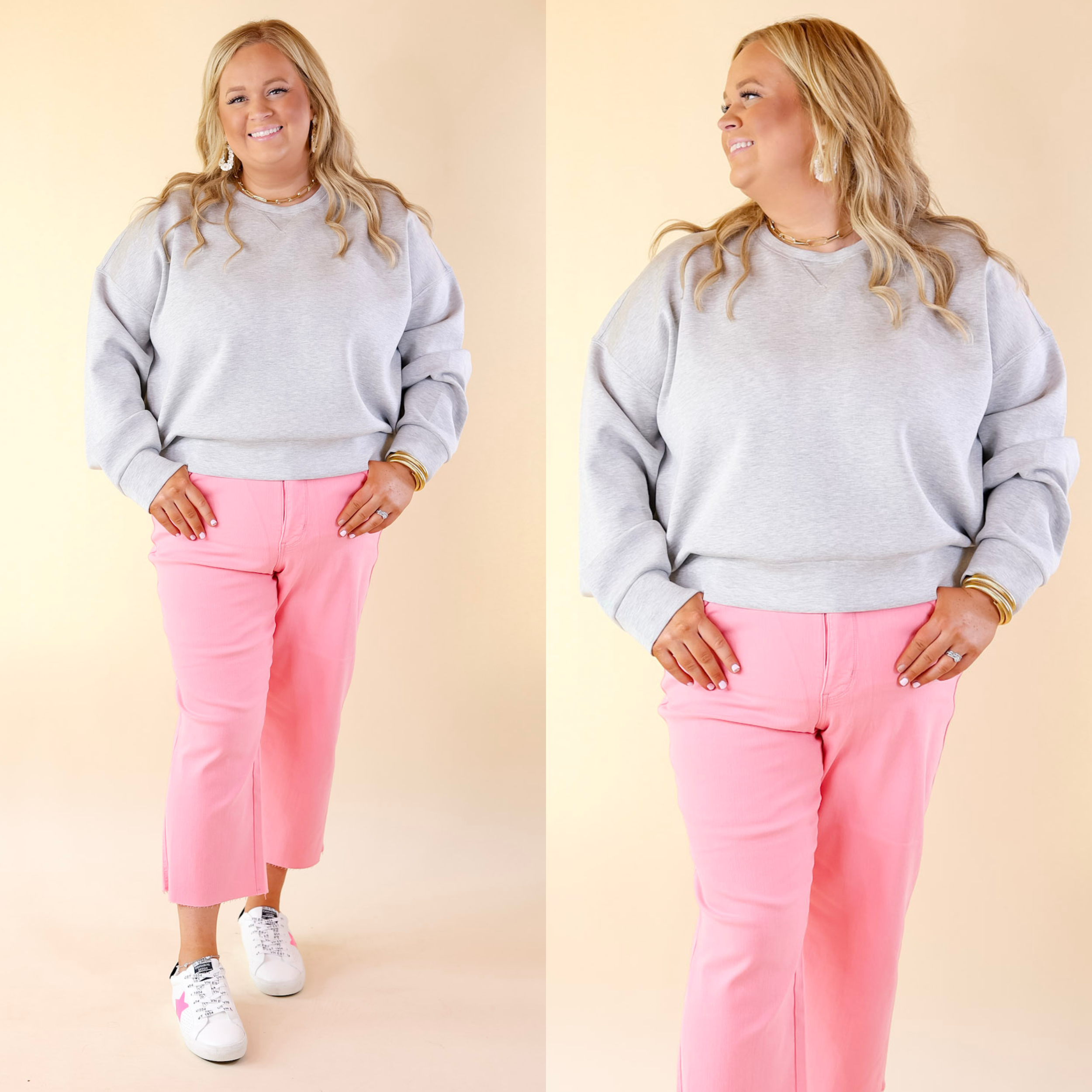 SPANX | AirEssentials Crew Neck Pullover Sweatshirt in Light Grey - Giddy Up Glamour Boutique
