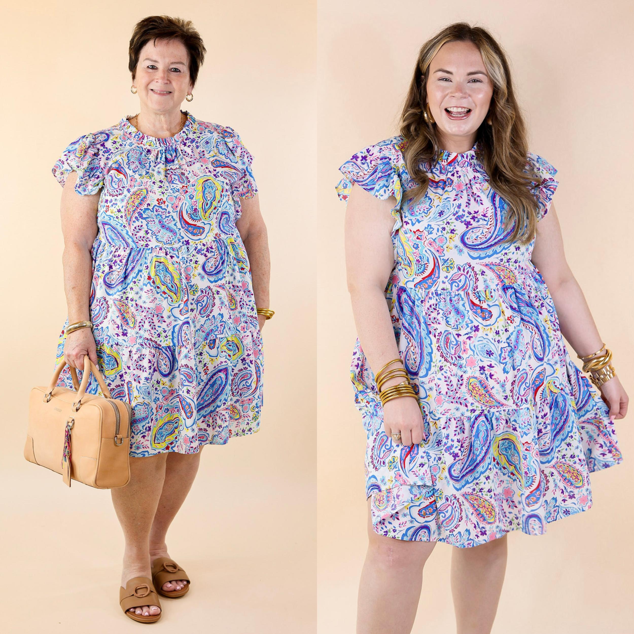 Like a Dream Paisley and Floral Print Dress in Blue Mix - Giddy Up Glamour Boutique