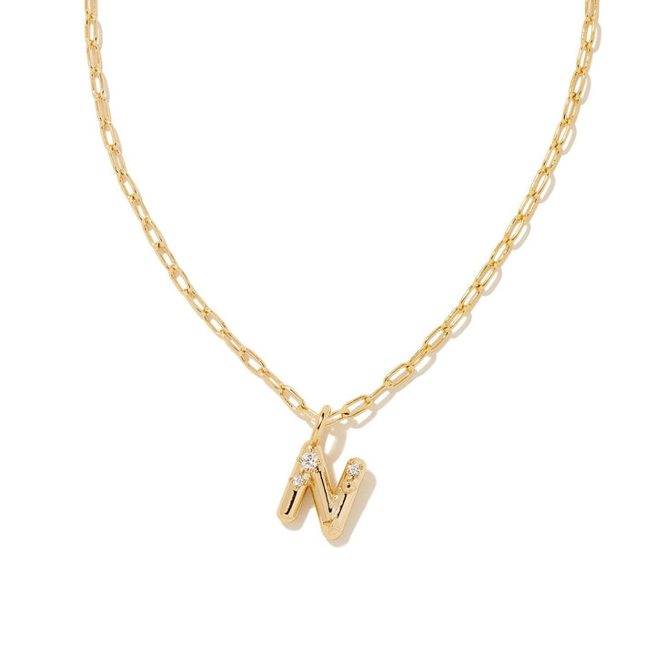 Kendra Scott | Crystal Letter Gold Short Pendant Necklace in White Crystal - Giddy Up Glamour Boutique