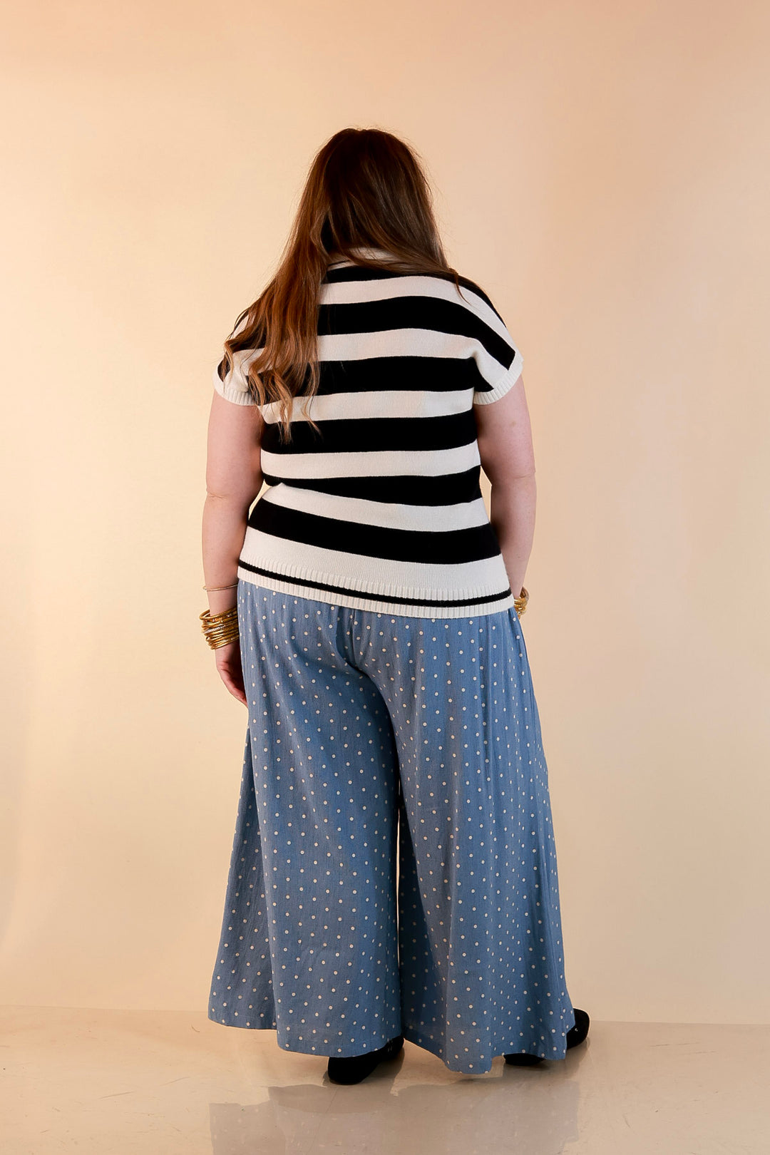 Along These Lines Striped Short Sleeve Collared Polo Sweater Top in Ivory with Black Stripes