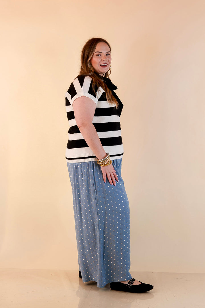 Along These Lines Striped Short Sleeve Collared Polo Sweater Top in Ivory with Black Stripes