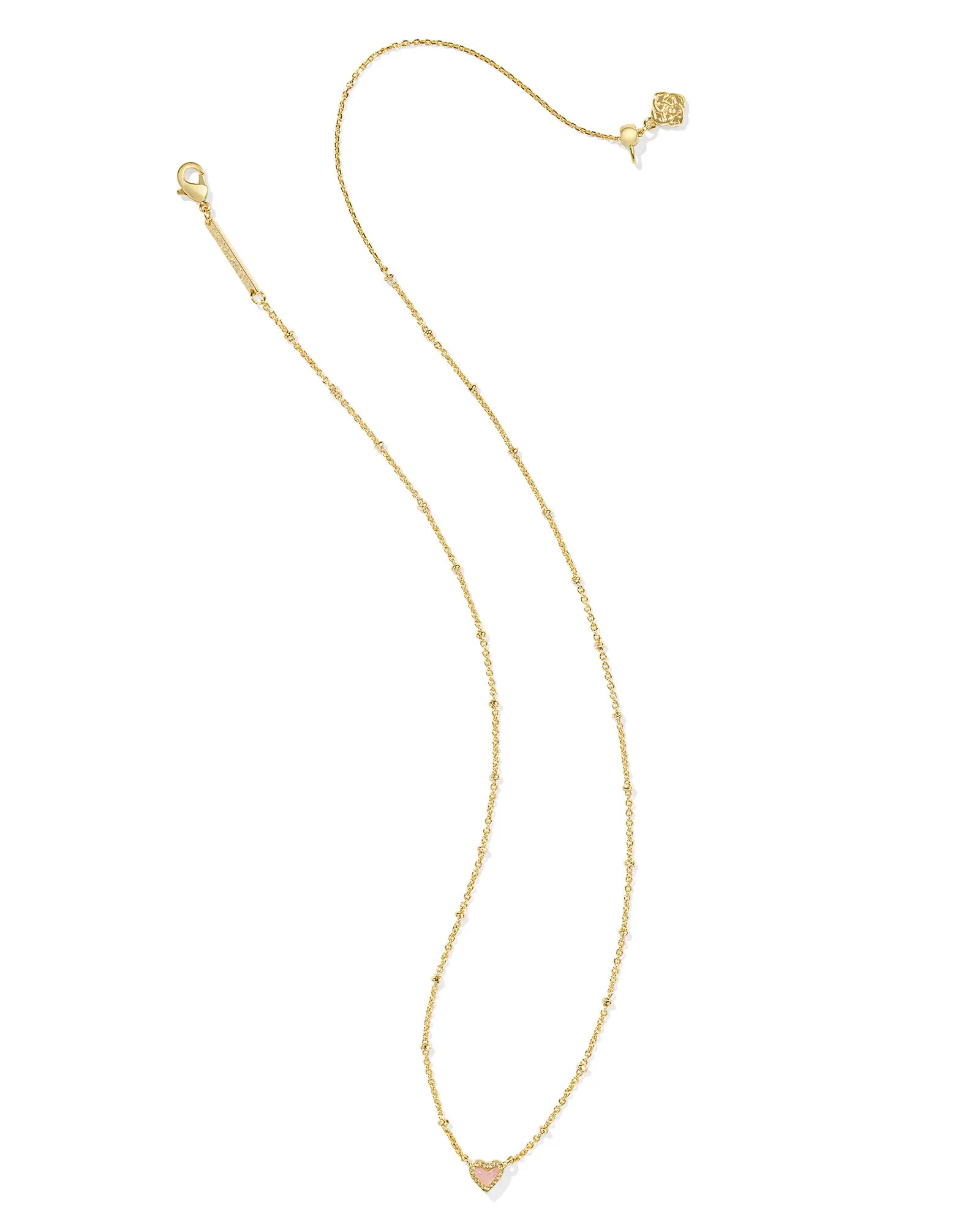 Kendra Scott| Mini Ari Heart Gold Satellite Necklace in Rose Quartz