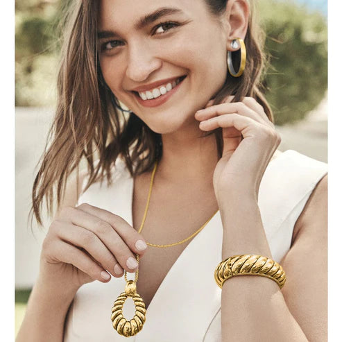 Brighton | Athena Scalloped Hinged Bangle in Gold Tone - Giddy Up Glamour Boutique