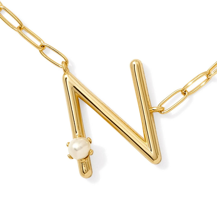 Kendra Scott | Pearl Gold Initial Letter Short Pendant Necklace in White Pearl