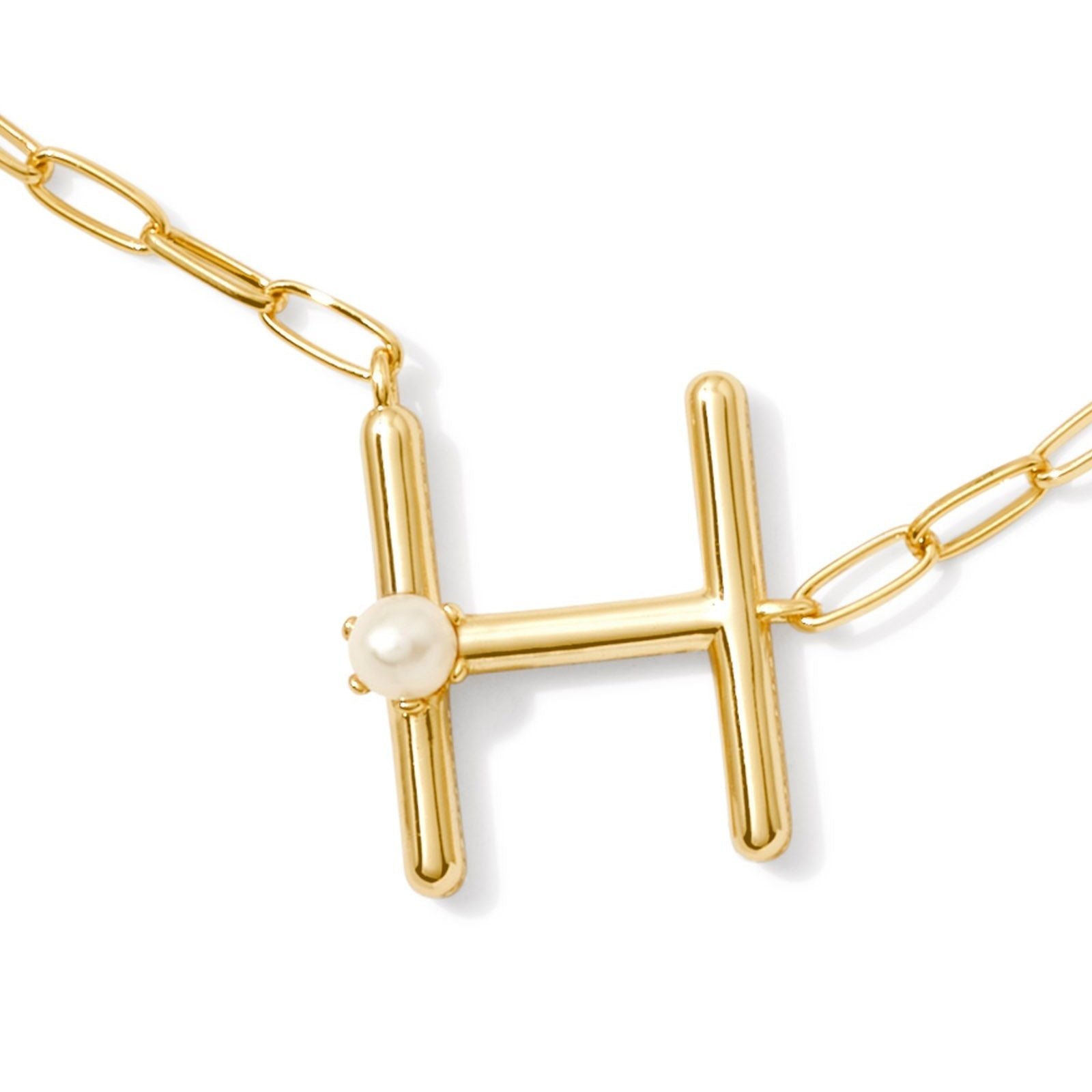 Kendra Scott | Pearl Gold Initial Letter Short Pendant Necklace in White Pearl