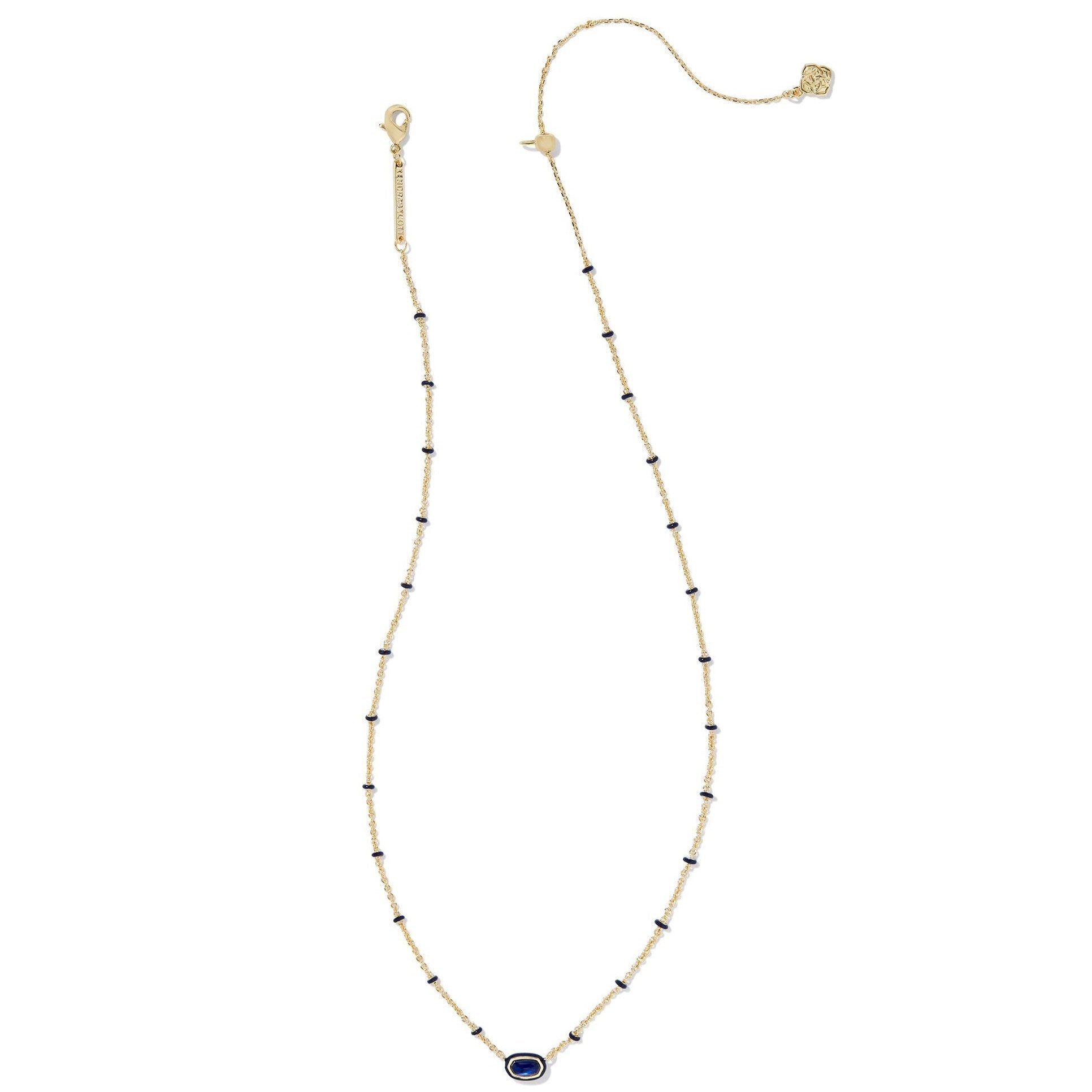 Kendra Scott | Mini Elisa Gold Enamel Frame Short Pendant Necklace in Navy Mother-of-Pearl