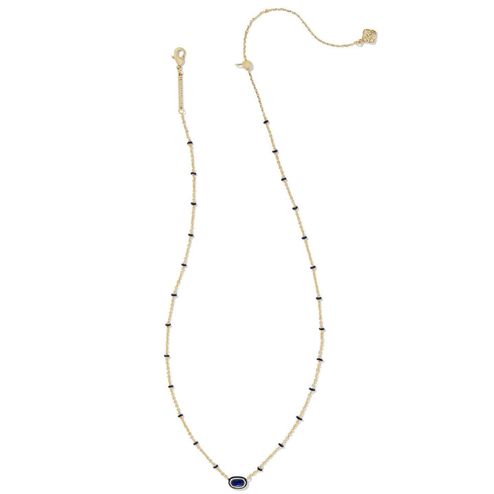 Kendra Scott | Mini Elisa Gold Enamel Frame Short Pendant Necklace in Navy Mother-of-Pearl