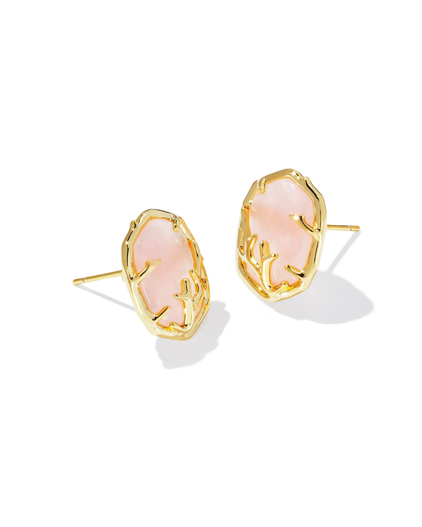 Kendra Scott | Daphne Gold Coral Frame Stud Earrings in Rose Quartz - Giddy Up Glamour Boutique