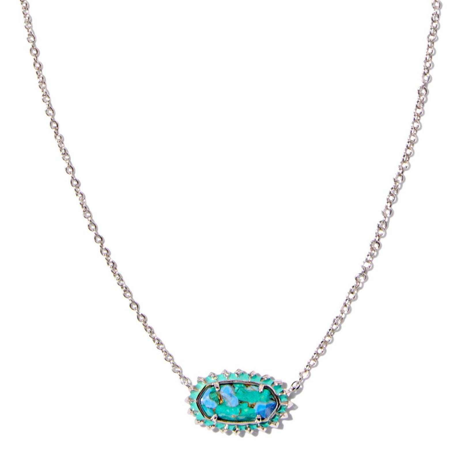 Kendra Scott | Elisa Silver Color Burst Frame Short Pendant Necklace in Bronze Veined Aqua Magnesite