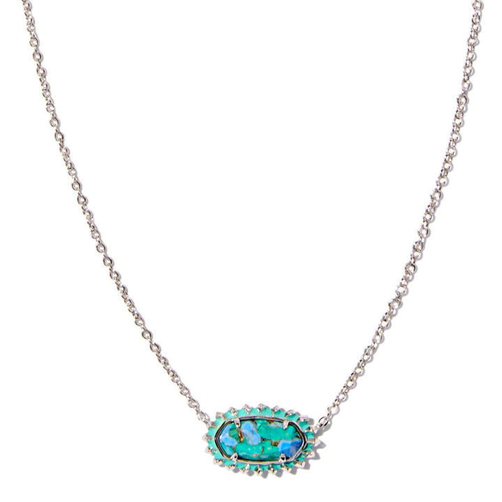 Kendra Scott | Elisa Silver Color Burst Frame Short Pendant Necklace in Bronze Veined Aqua Magnesite