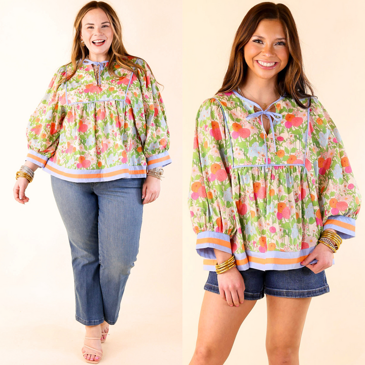 Floral Fantasy Multicolor Floral Print Top with 3/4 Sleeves