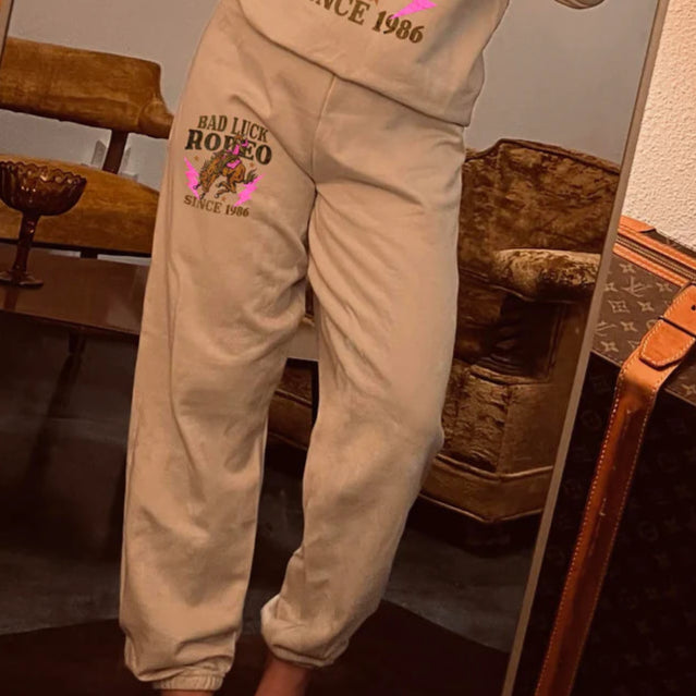 Online Exclusive | Bad Luck Rodeo Bucking Horse Sweatpants in Beige Sand