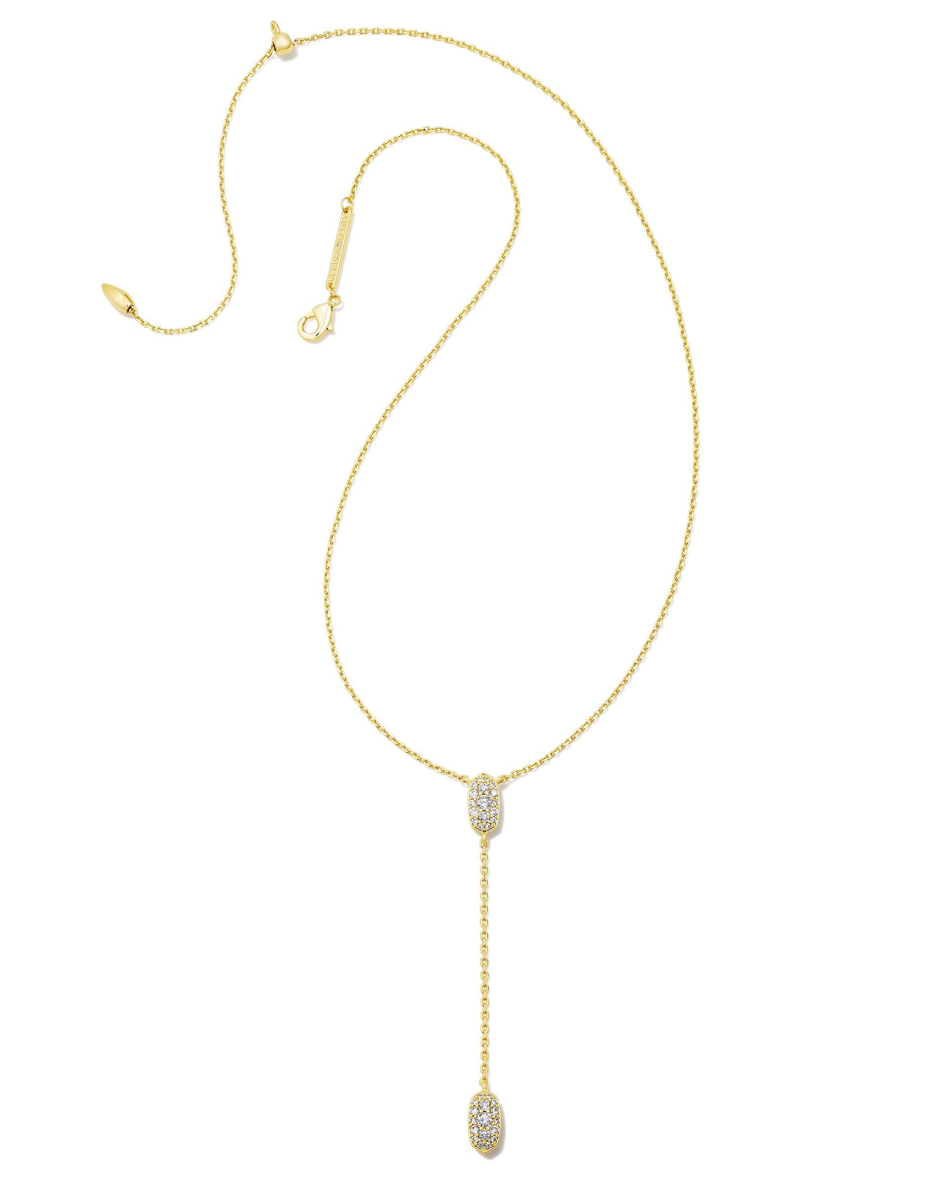 Kendra Scott | Grayson Gold Y Necklace in White Crystal - Giddy Up Glamour Boutique