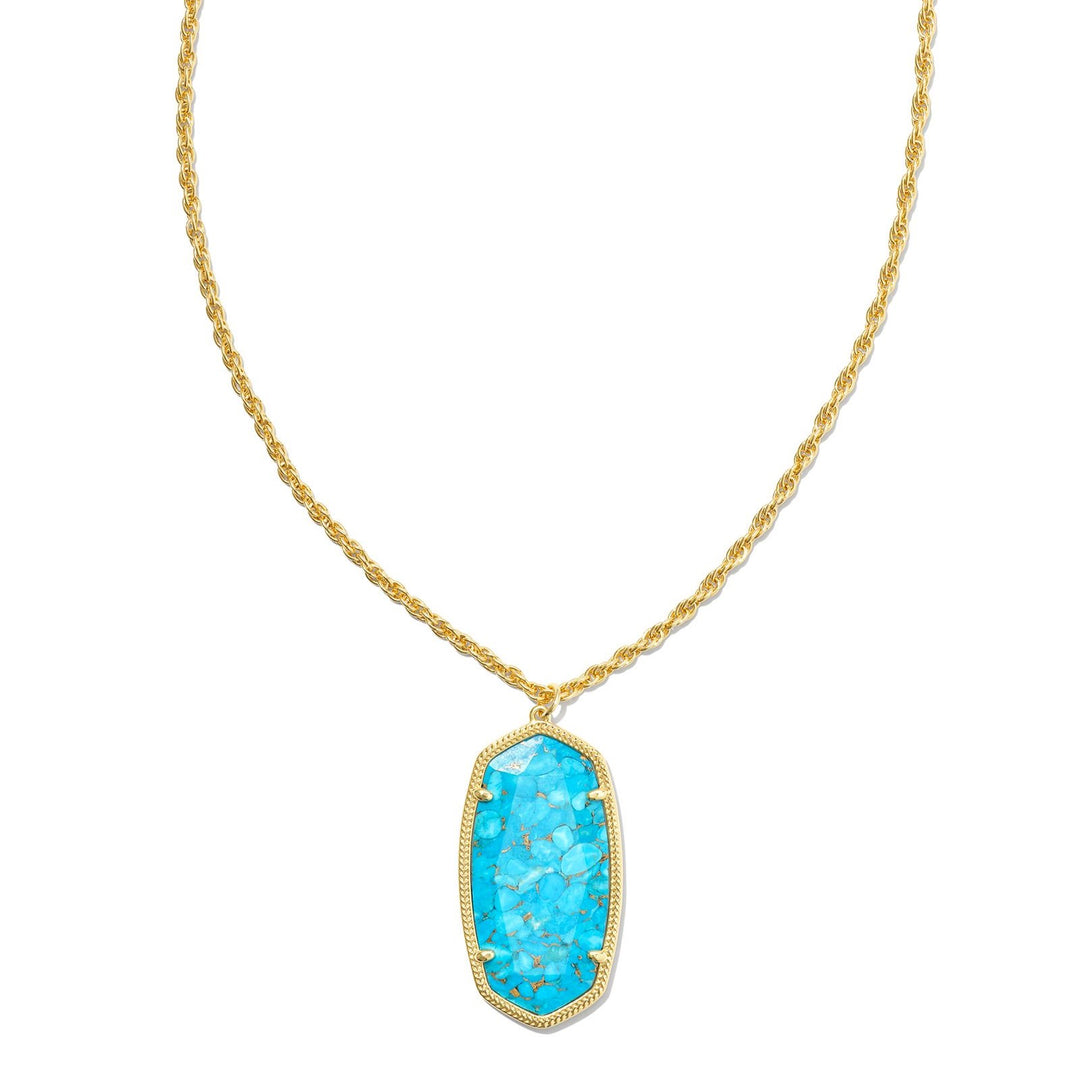 Kendra Scott | Rae Gold Long Pendant Necklace in Bronze Veined Turquoise Magnesite - Giddy Up Glamour Boutique