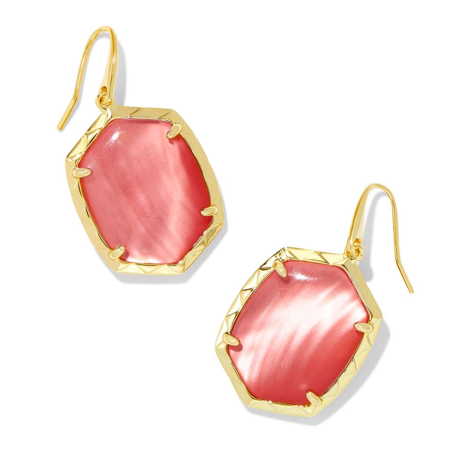Kendra Scott | Daphne Gold Drop Earrings in Coral Pink Mother of Pearl - Giddy Up Glamour Boutique