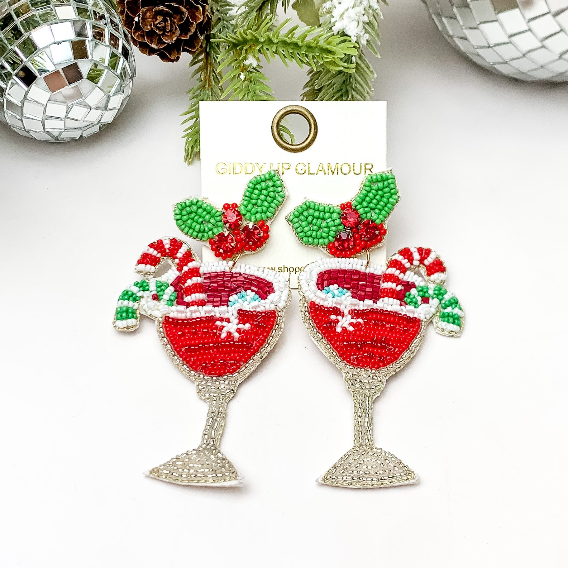Beaded Holiday Cocktail Earrings in Red - Giddy Up Glamour Boutique
