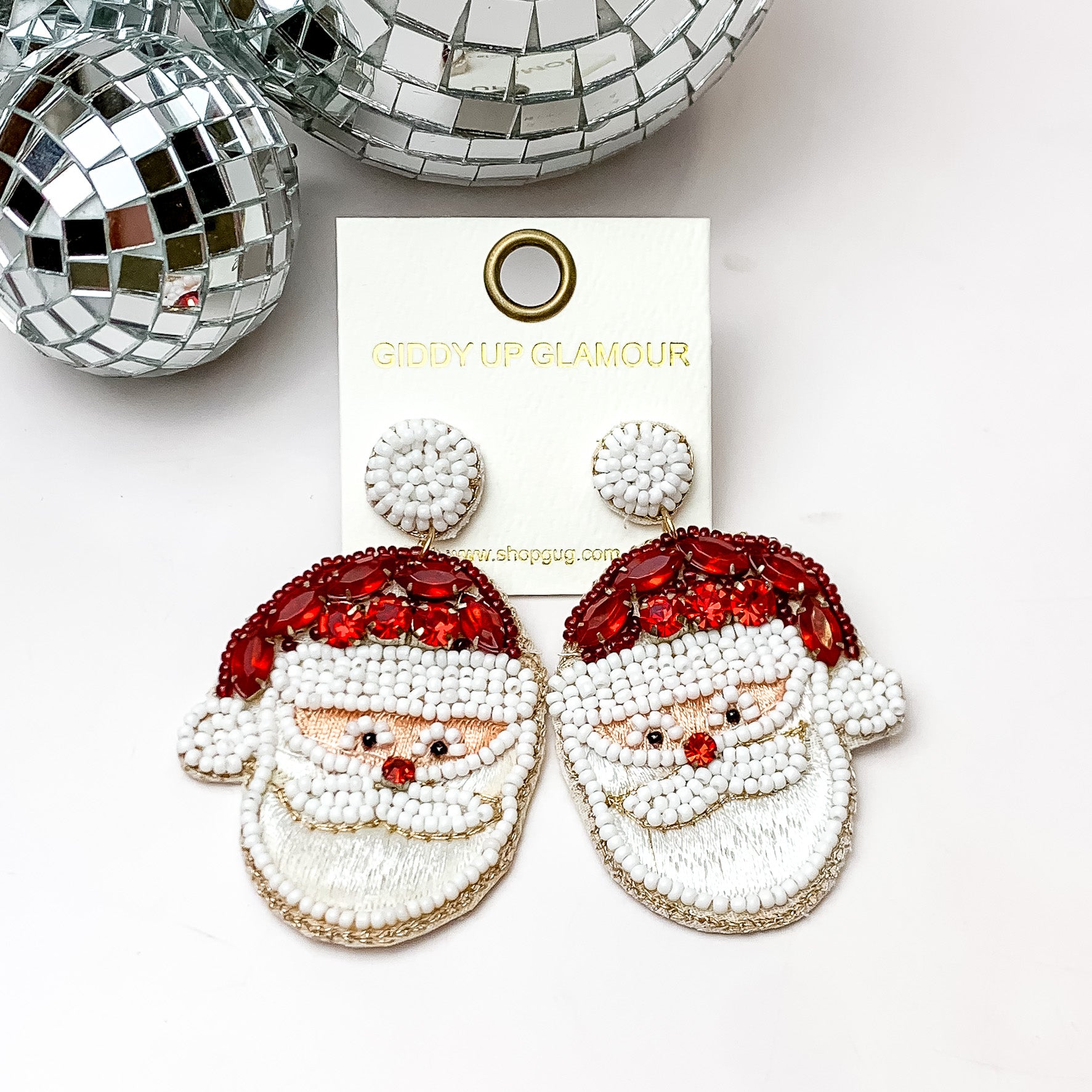 Beaded Santa Earrings with Red Crystal Santa Hat - Giddy Up Glamour Boutique