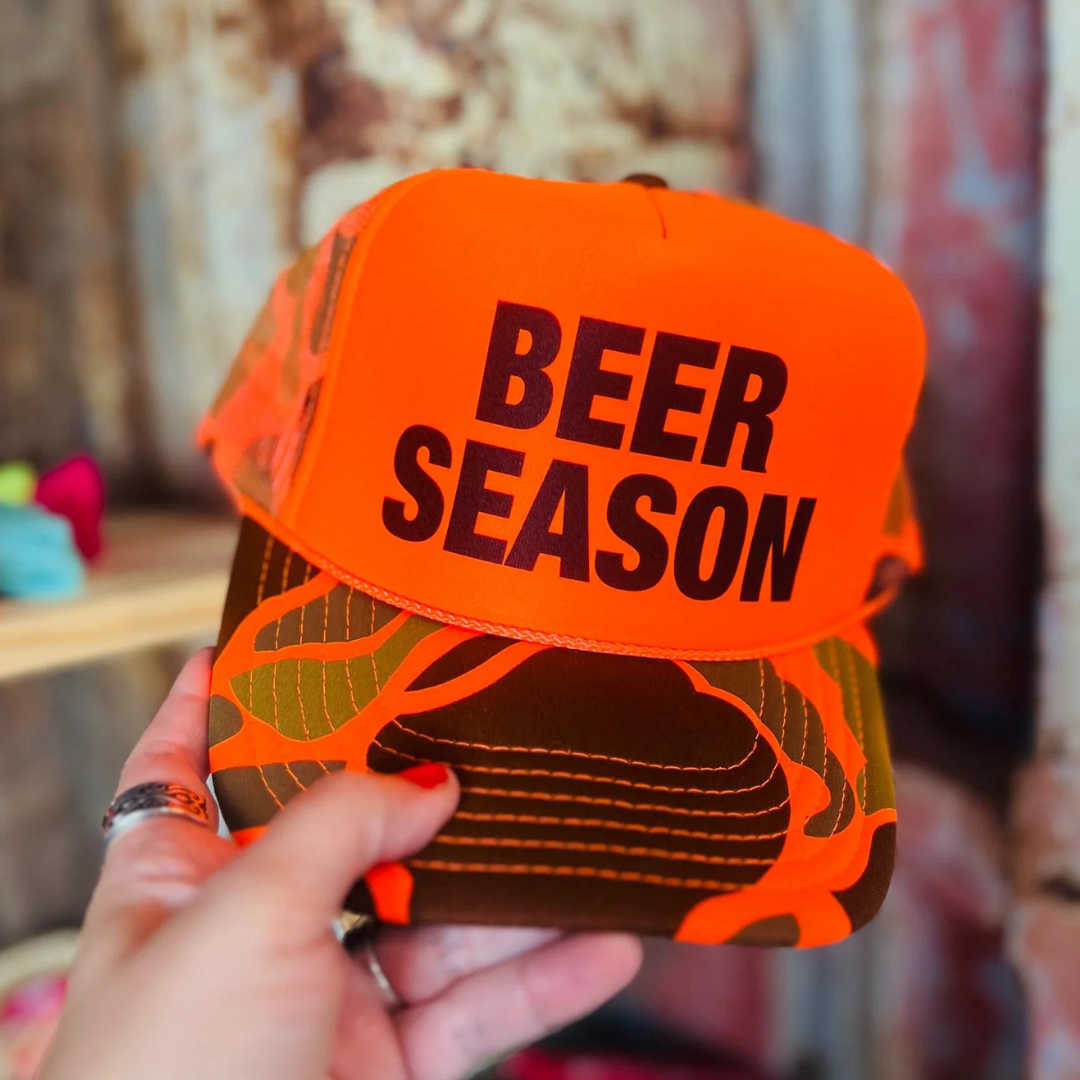 Online Exclusive | Beer Season Trucker Cap in Orange Camo