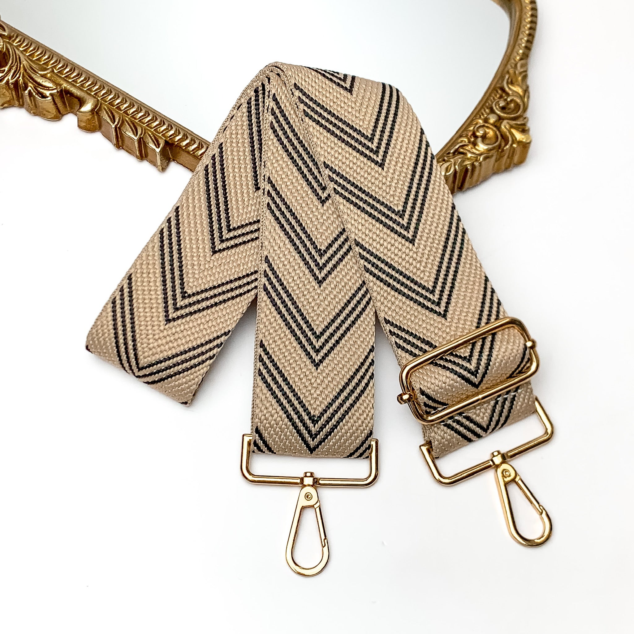Striped Adjustable Purse Strap in Beige and Black - Giddy Up Glamour Boutique