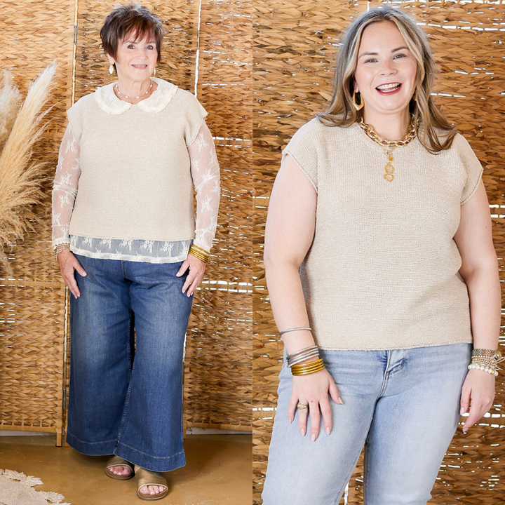 Forever Favorite Oversized Crew Neck Sweater Vest in Sand Beige