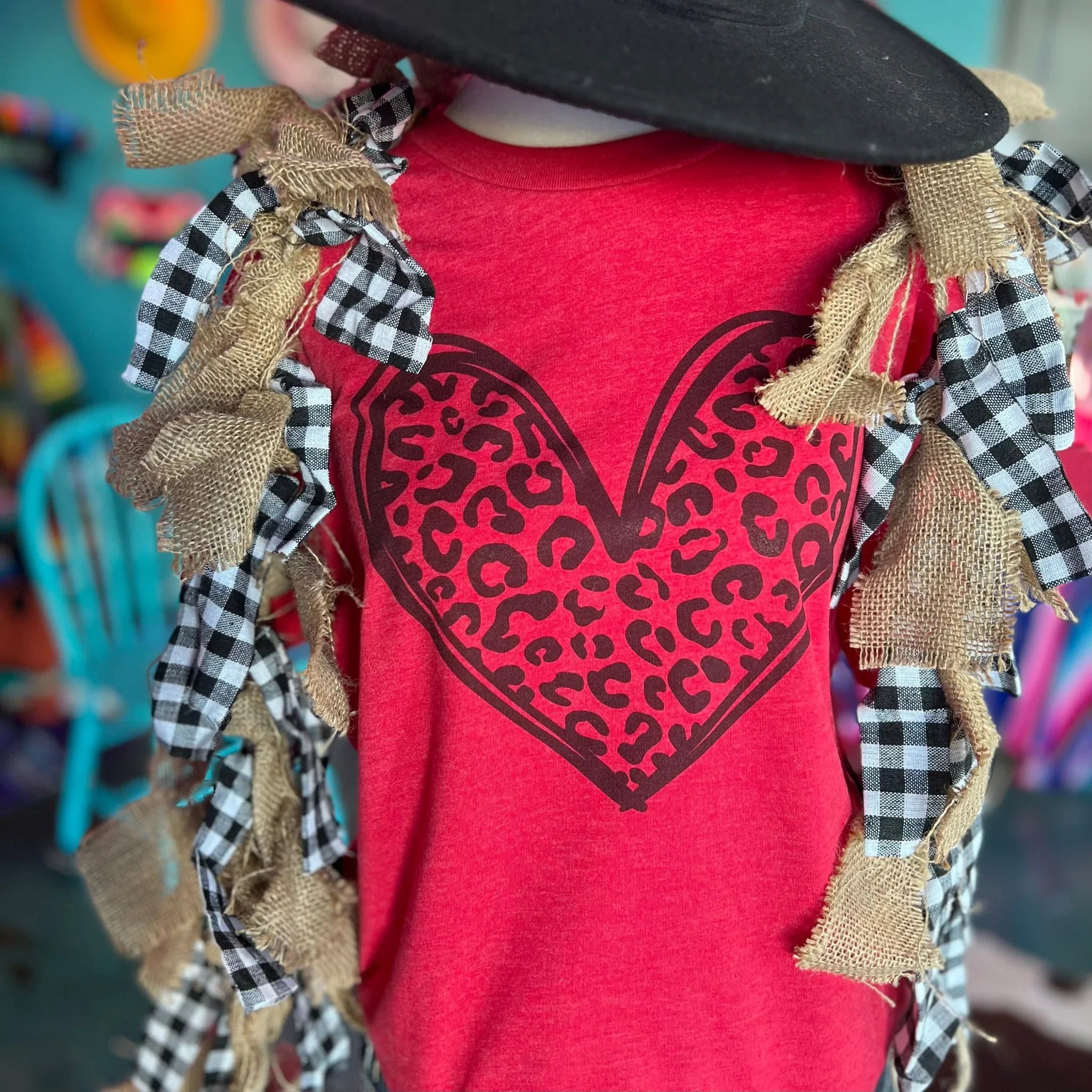 Online Exclusive | Leopard Print Heart Short Sleeve Graphic Tee in Heather Red - Giddy Up Glamour Boutique