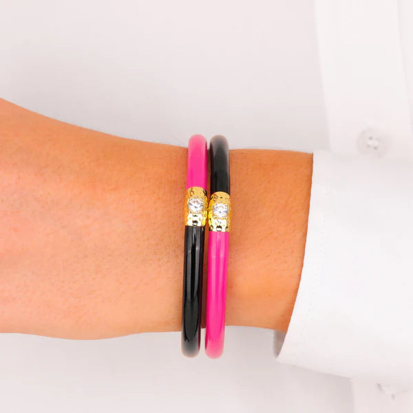 BuDhaGirl | Set of Two | Yin & Yang All Weather Bangles in Black/Epic Pink