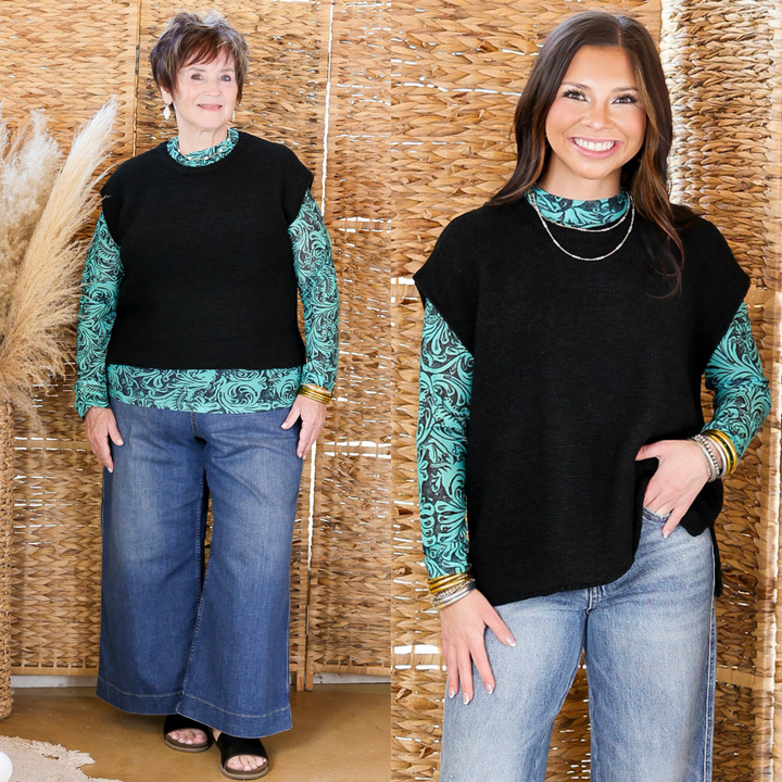 Forever Favorite Oversized Crew Neck Sweater Vest in Black