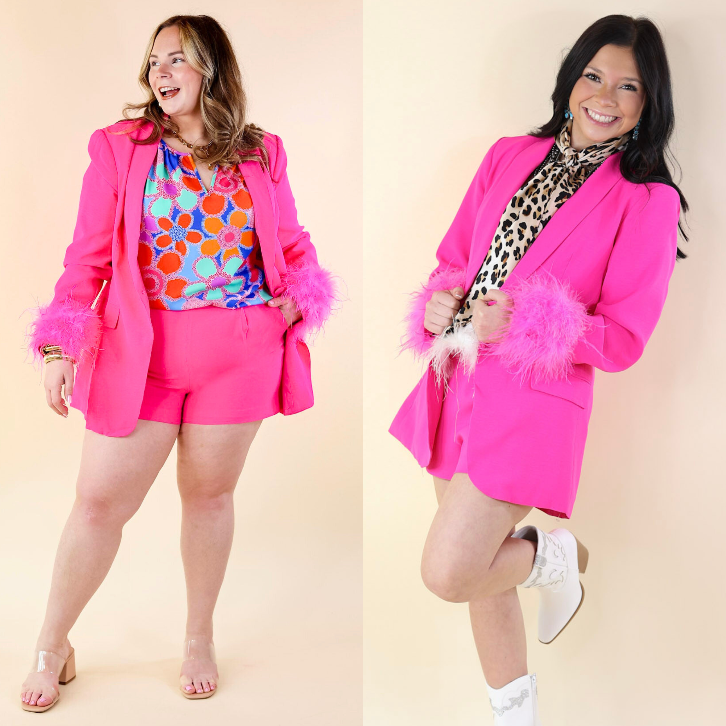 BuddyLove | Elle Feather Trim Blazer in Azalea (Hot Pink)