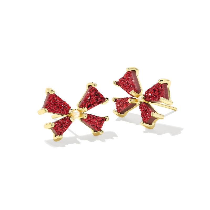 Kendra Scott | Blair Small Gold Bow Studs in Bright Red Drusy