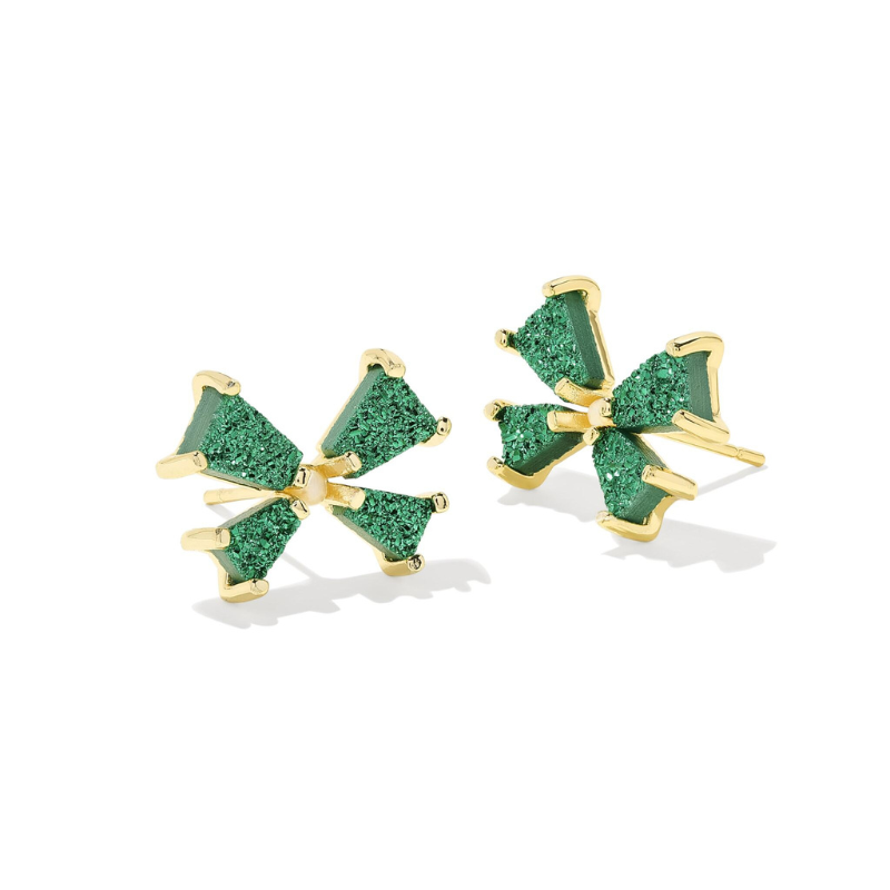 Kendra Scott | Blair Small Bow Studs in Gold Emerald Drusy