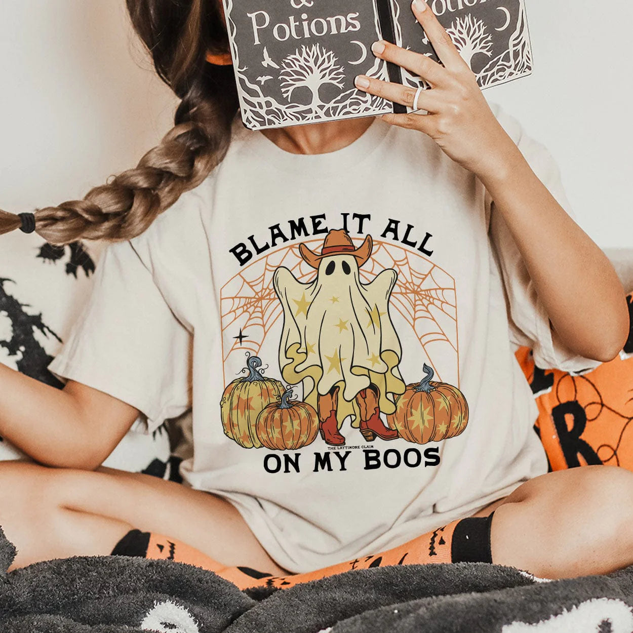 Online Exclusive | Blame It All On My Boos Short Sleeve Graphic Tee in Cream - Giddy Up Glamour Boutique