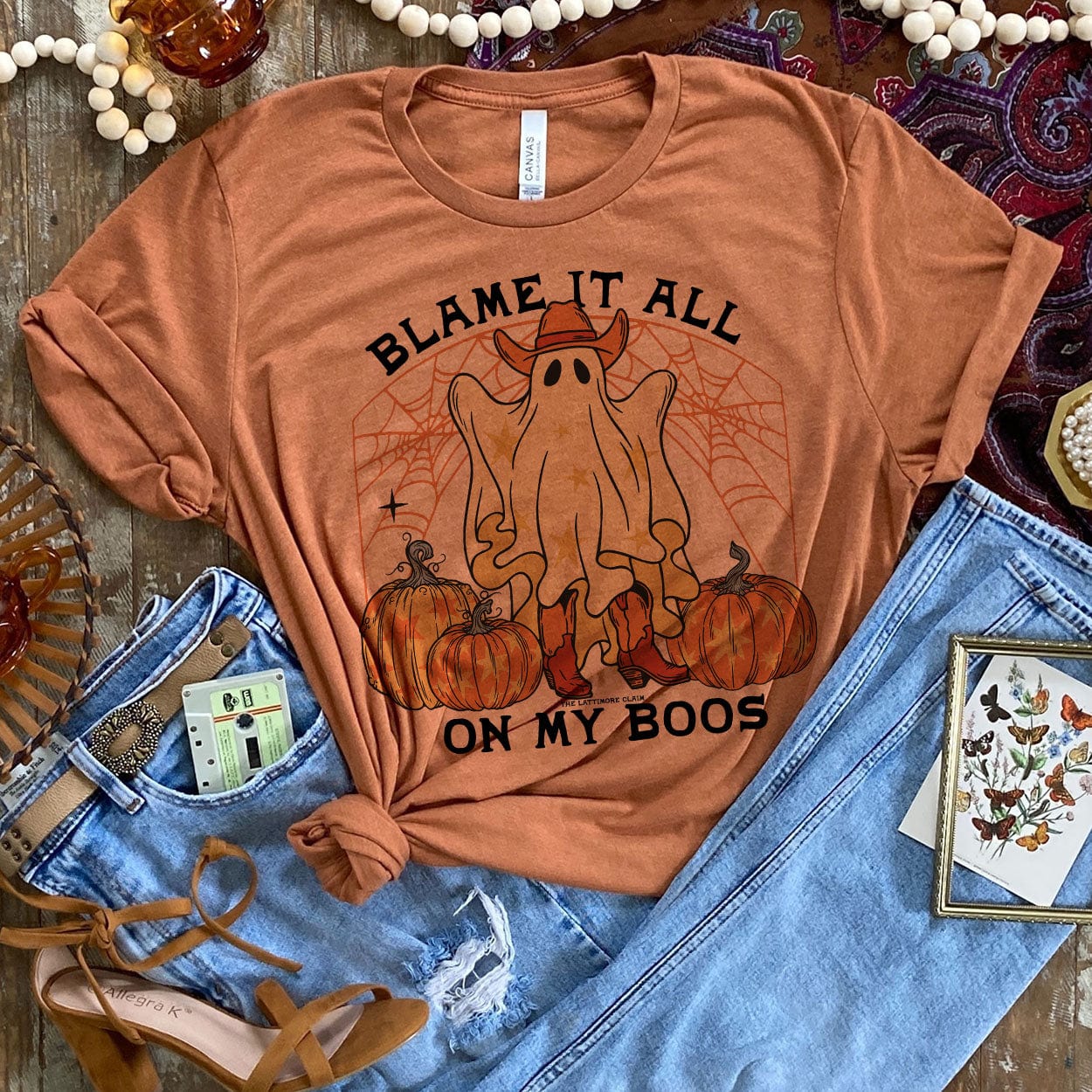 Online Exclusive | Blame It All On My Boos Short Sleeve Graphic Tee in Harvest Orange - Giddy Up Glamour Boutique
