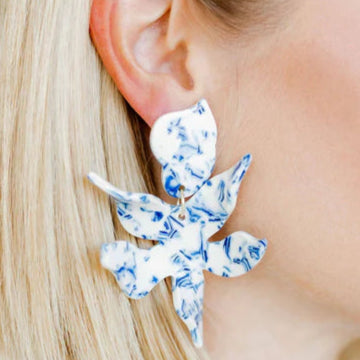 Linny Co | Flora Statement Earrings in Blue China
