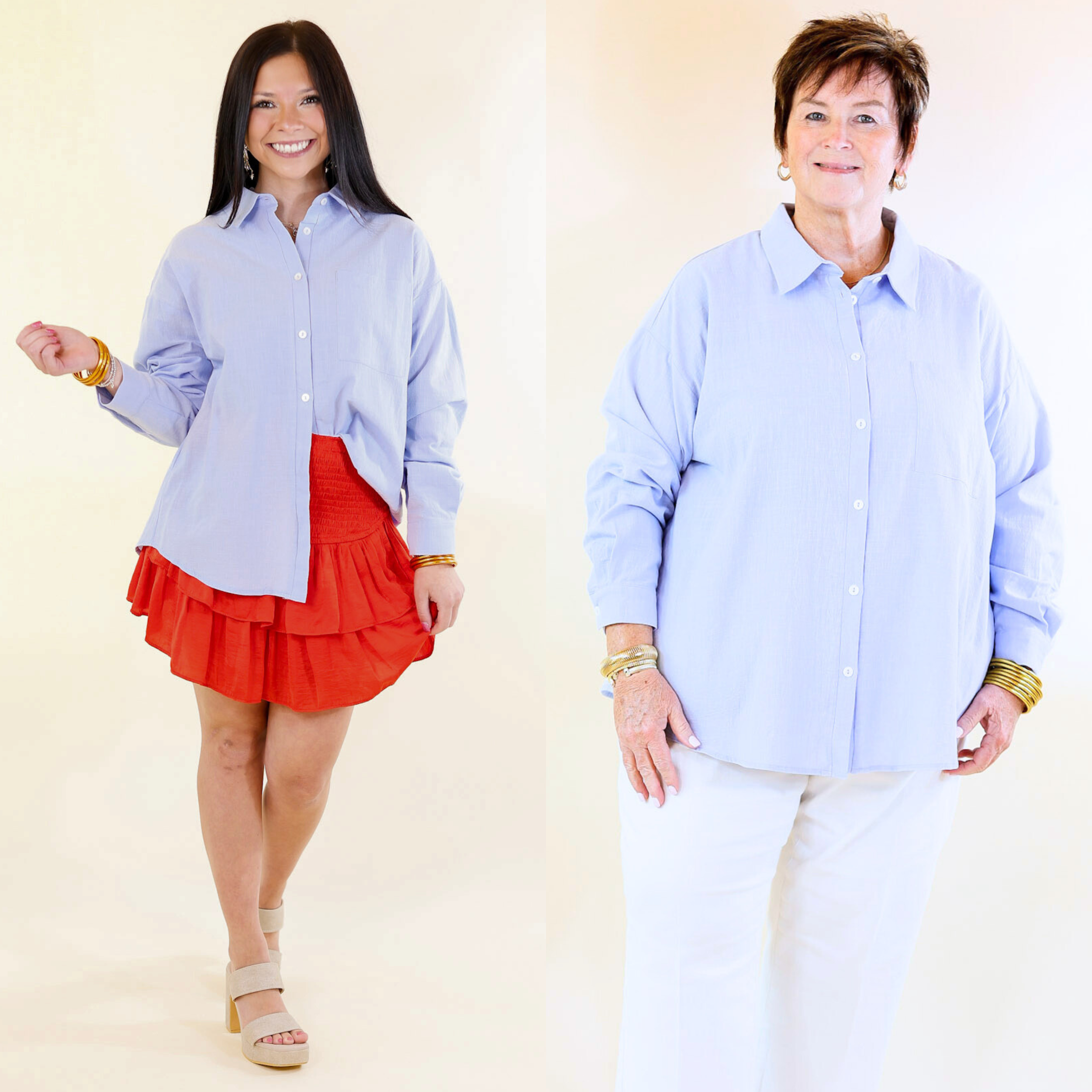 Don't Let Me Down Button Up Long Sleeve Top in Sky Blue