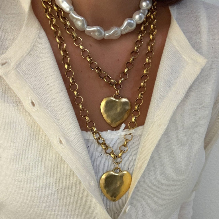 Bracha | Puffy Heart Gold Tone Necklace in Various Lengths