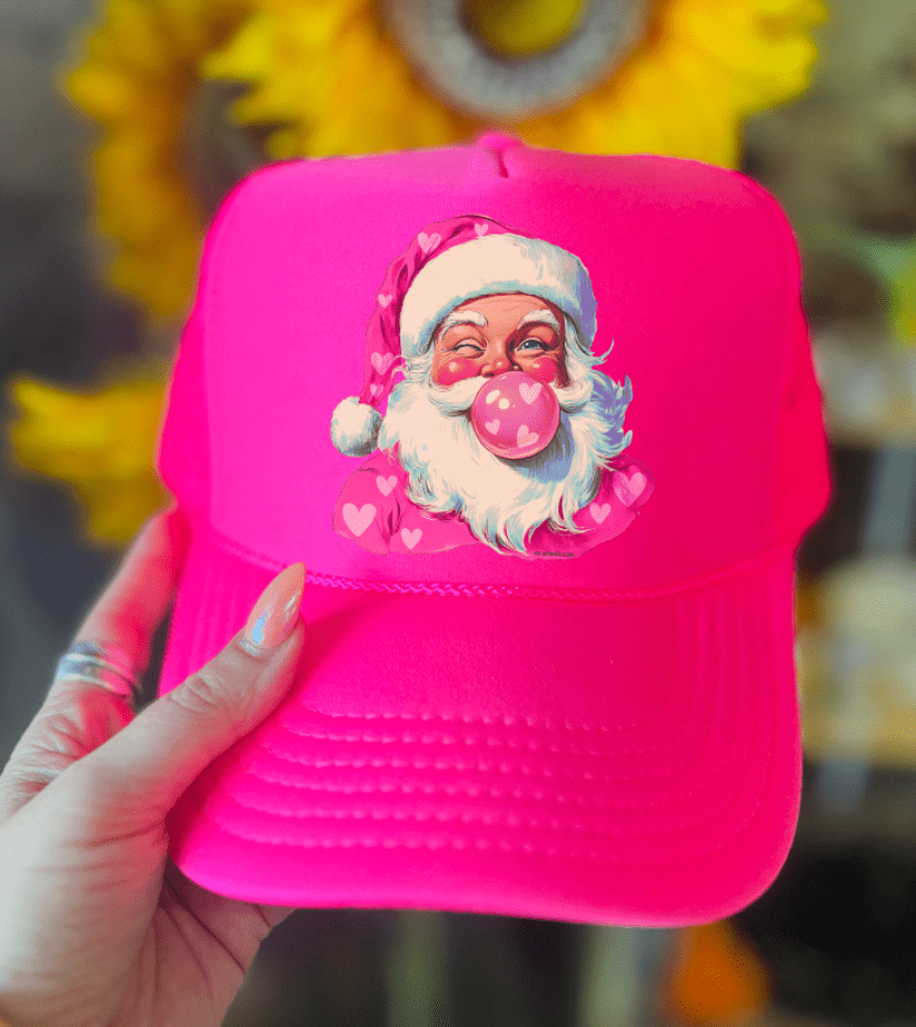 Made to Order | Bubblegum Heart Santa Trucker Hat in Hot Pink
