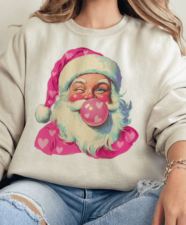 Online Exclusive | Bubblegum Heart Santa Graphic on Tee & Sweatshirt Options