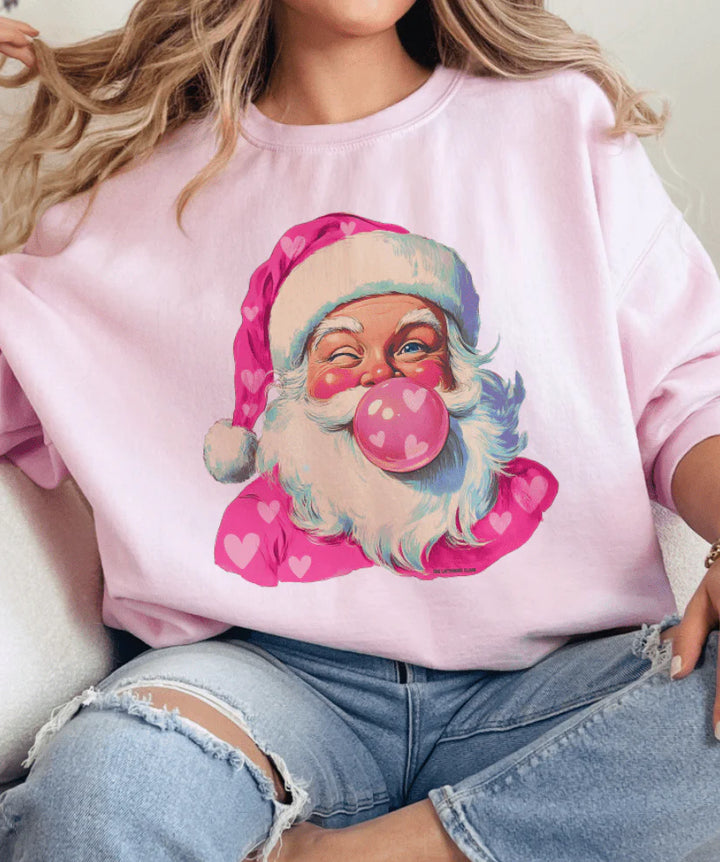 Online Exclusive | Bubblegum Heart Santa Graphic on Tee & Sweatshirt Options