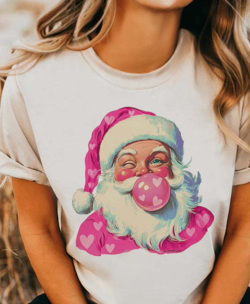 Online Exclusive | Bubblegum Heart Santa Graphic on Tee & Sweatshirt Options