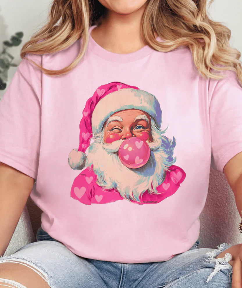 Online Exclusive | Bubblegum Heart Santa Graphic on Tee & Sweatshirt Options